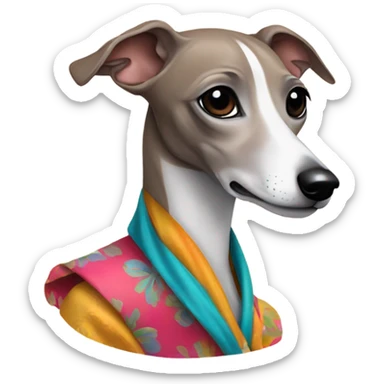 Italian greyhound wearing a dress sticker