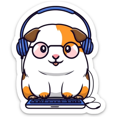 studious guinea pig with glasses wearing a headset sticker