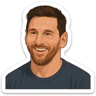 Lionel Messi smiling, clear face, happy expression, simplified realistic style sticker