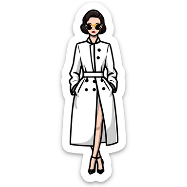 Glamorous European fashion model with perfect makeup, catwalk stance, trendy haute couture outfit sticker