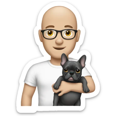 Bald man holding dark grey french bulldog  sticker