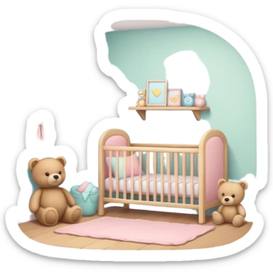 Cozy baby room with crib and teddy bear sticker