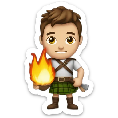 monty starting a fire wearing a kilt flexed bicep brown haired sticker