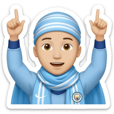 Manchester City fan cheering with sky blue scarf sticker