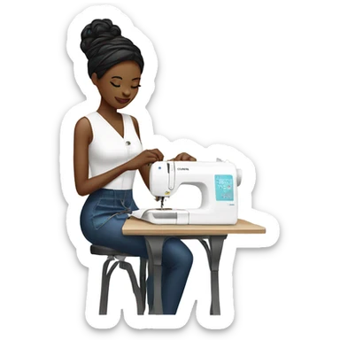 Black fashion designer sewing a dress sticker