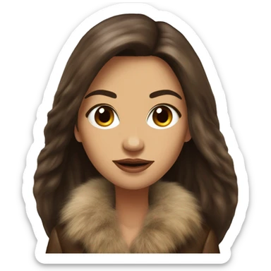 Beautiful Woman Realistic long hair brunette Mob wife big brown fur coat  sticker