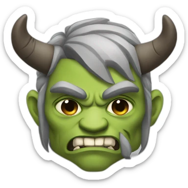 a masculine, grey orc with bull-horns and an eyepatch sticker