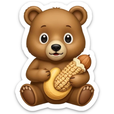 A bear holding a peanut sticker