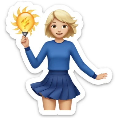 A girl with short skirt and wind is blowing up sticker