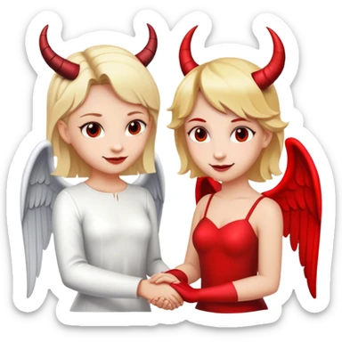 Blonde angel holding hands with brunette devil  sticker