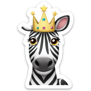 Zebra wearing a crown with sparkle stars around it sticker