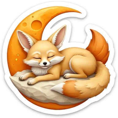 fennec sleeping on a moon sickle  sticker