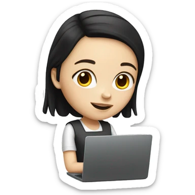 white girl with black hair working on laptop  sticker