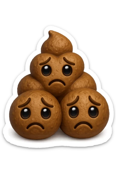 emoji stile iphone di una montagnetta di feci umane realistiche a palline tristi, iperrealistico 4k sticker