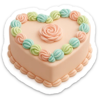 heart-shaped fondant cake with piped rosettes sticker