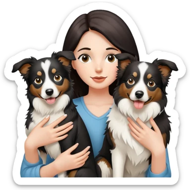 A girl holding two Border Collies sticker