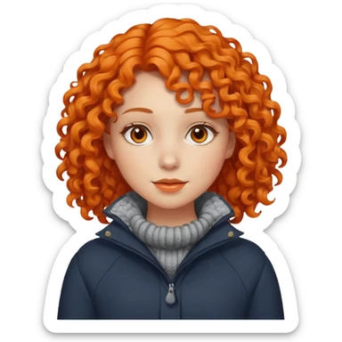 Woman with Orange Curly Hair – Shoulder-length orange curls wearing winter clothes




 sticker