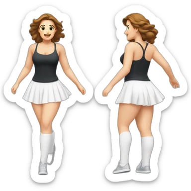 full-body-caucasian-curvy-beauty-jumping-short-black-skirt-back-and-front-views-strong-wind-white-knickers-long-white-socks sticker