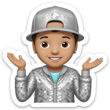 Baby Bash, Rapper with dark brown hair, light grey sequin outfit sticker