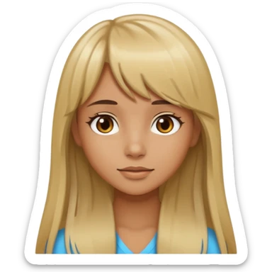 tan girl with long brown hair blonde streaks and bangs and brown eyes sticker