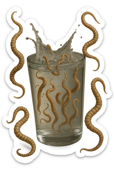 parassiti tipo la tenia fluttuano in aria insieme a questo bicchiere, iperrealistico 4k sticker