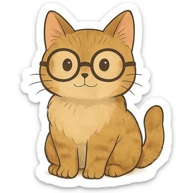 soft toned kawaii cat with glasses on a simple background in ghibli style sticker