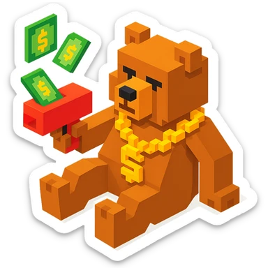 Russian grizzly bear with a rapper chain and money gun, in a relaxed pose sticker