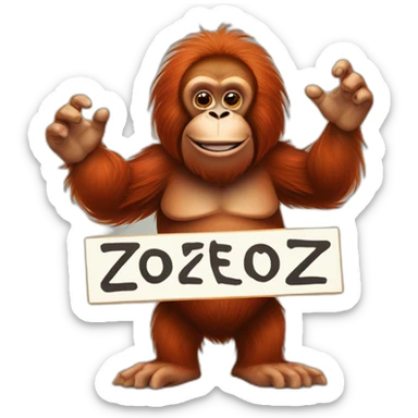 An orangutan with a sign in his hands with the inscription "Zozek Lo"An orangutan with a sign in his hands with the inscription "Zozek Loz" sticker