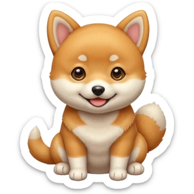 3 month old Shiba Inu puppy, big round eyes, soft orange and white fur, tiny paws, smiling expression, emoji style, simple vector, clean lines, soft shading, pastel background, centered, 1:1 ratio, high quality, cute sticker design sticker