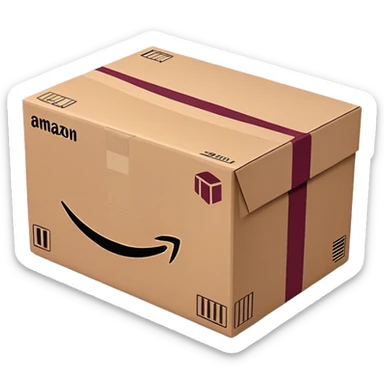 Amazon package with burgundy amazon logo sticker