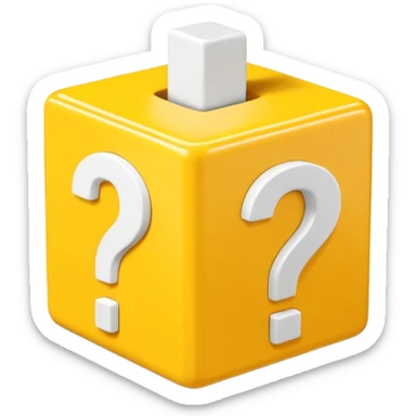  yellow cube shaped box stuffed with white question marker cubes sticker