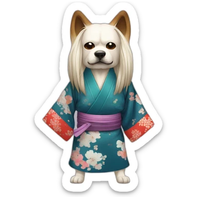 hot-guy-noh-dog-mask-longhair-japanese-kimono sticker