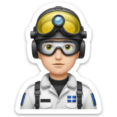 Finnish modern soldier with white snow uniform. with night vision goggles sticker