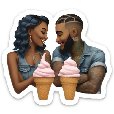 ice cream parlor date for beautiful tattooed couple sticker
