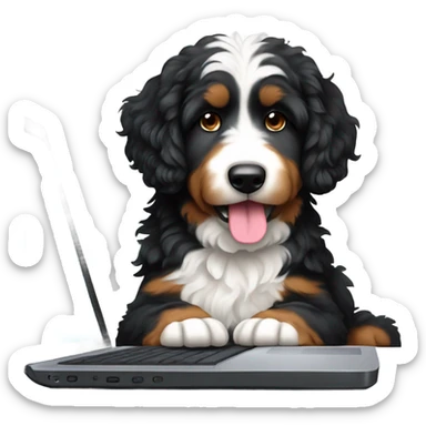 bernedoodle with computer sticker