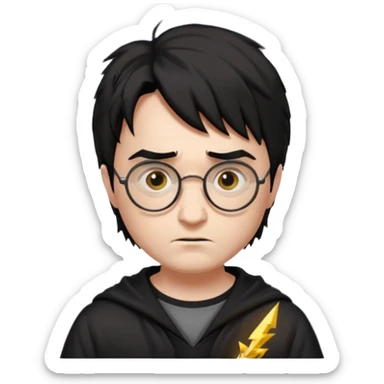 Harry Potter a pale white with shaggy black hair, glasses with a lightning-shaped scar on his forehead. He goes to Hogwarts School of Witchcraft and Wizardry to learn the magic of the wizarding world. sticker