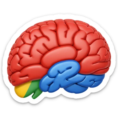 brain emoji with Google's four signature colors blue red yellow green, playful and simple sticker