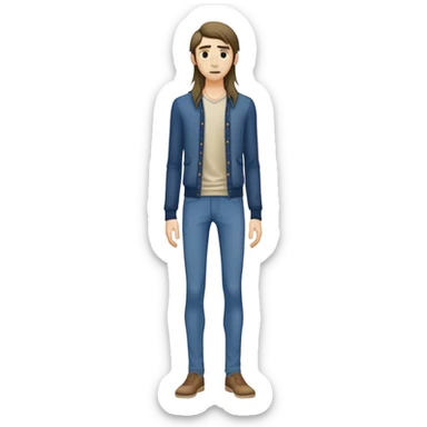 full body very skinny male figure standing wearing clothes with long hair sticker