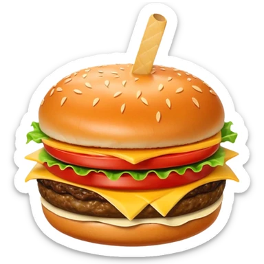 Hamburguesa con una carne, queso derretido, una rebanada de tomate, lechuga, una rebanada de piña. Colocar encima del pan una aceituna con un palillo sticker