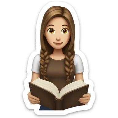 White girl with brown hair reading book sticker