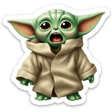 Baby Yoda screams in terrible anger. His whole face is red with rage. sticker