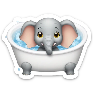 baby elephant having a bath in a white bathtub with 2 little yellow rubber ducks sticker
