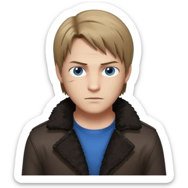 Leon Kennedy from resident evil 4 remake in sheepskin coat and black t-shirt blue eyes clean-shaved sticker