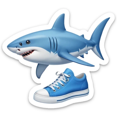 Put the shoes on the fins of the shark sticker