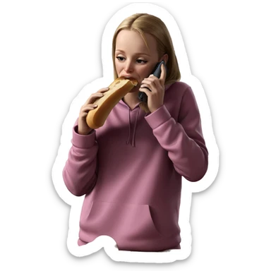 girl eating bread on phone sticker