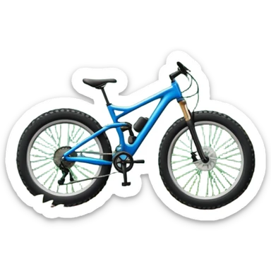 An icon featuring a mountain bike with wide tires, positioned on a forest trail or rocky mountain road. The background shows dense trees, steep slopes, and distant peaks under a clear blue sky. Transparent background highlights the thrill and rugged beauty of mountain biking. sticker