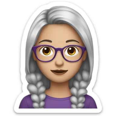 a caucassian girl with purple and brown hair, silver glasses sticker