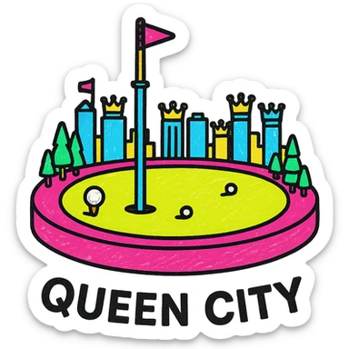 Add the text 'Queen City' in a minimalist, modern font below the emoji, keeping the fresh look. sticker