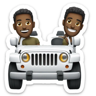 2 guys smiling in a white jeep  sticker