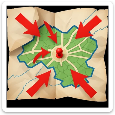 Add bold red arrows to the map, indicating an upcoming offensive attack strategy. Keep the emoji style and all original details. sticker